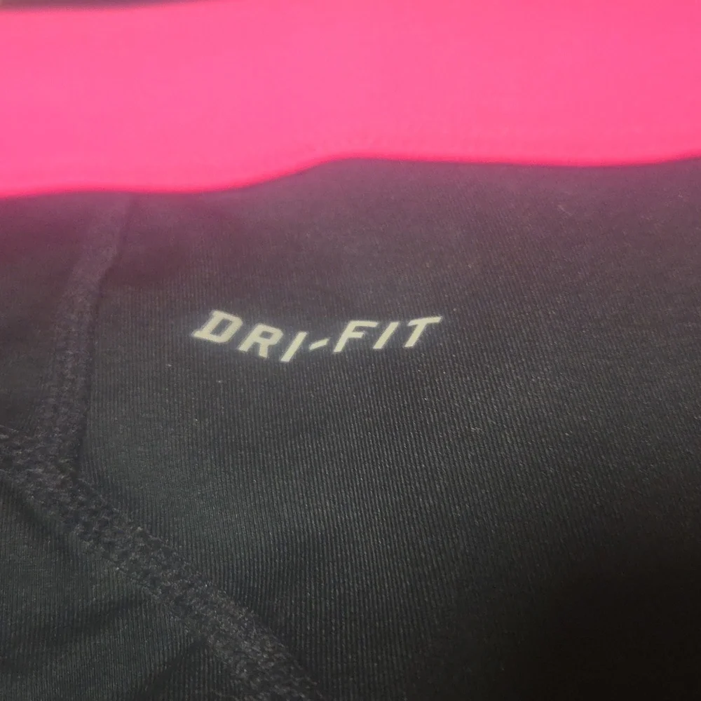 Nike Pro Dri-iFit Black Athletic Leggings with Pink Waistband Size S